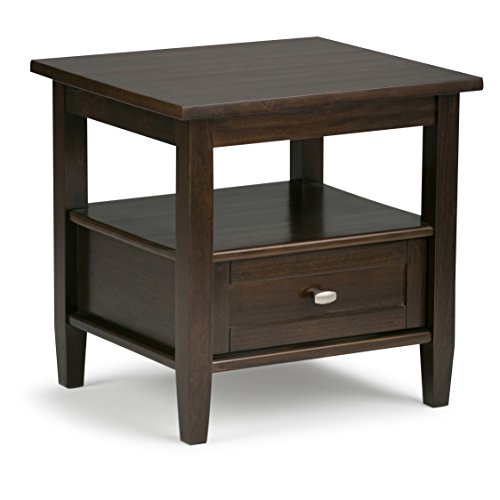 SIMPLIHOME Warm Shaker End Table - 20" Wide x 20" High Solid Wood Side Table in Brunette Brown, Transitional Accent Table for Living Room or Bedroom with Drawer, Open Shelf and Square Tapered Legs - color: Tobacco Brown, size: 20 inch, style: End Table