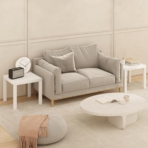 Furinno Classic Set of 2 Modern Coffee Table, Printer Stand, White | 1.8" Triple Thick Square Tabletop, Side Table with 4 Legs, for Living Room, Bedroom, Home Office - color: White, size: Set of 2, Square