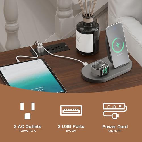 Furnify Farmhouse Nightstand Set of 2, Night Stand with Charging Station and USB Port, Modern Nightstand with Storage Shelf, Rustic Side Table with Open Space, Side Table for Bedroom, White - color: White