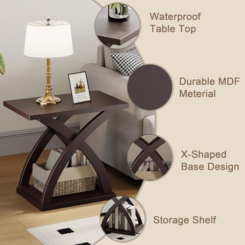 ChooChoo End Side Table, Modern End Table with Storage Shelf | Simple shape, Living Room, Espresso - color: Espresso, size: 15.7"D x 21.7"W x 19.6"H