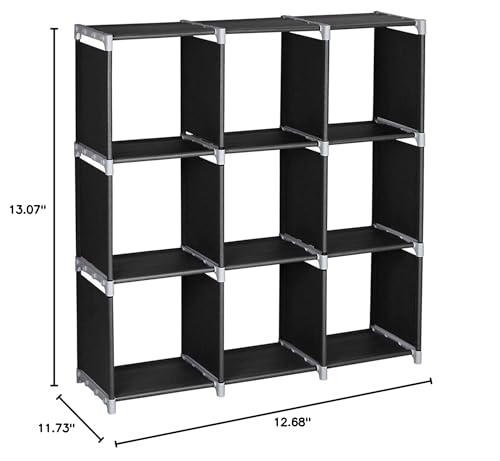 9 Cube Stackable Portable Modular Bookshelf,Non-Woven Fabric Storage Bookcase,Modular Closet Cabinet Bookcase,DIY Cube Storage Organizer Rack,with Feet,for Living Room Bedroom Office Entryway (Black)