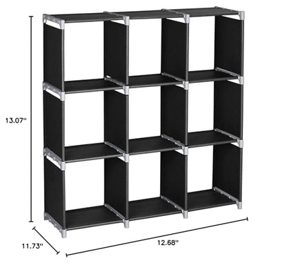 9 Cube Stackable Portable Modular Bookshelf,Non-Woven Fabric Storage Bookcase,Modular Closet Cabinet Bookcase,DIY Cube Storage Organizer Rack,with Feet,for Living Room Bedroom Office Entryway (Black)
