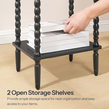 HOOBRO End Table, 2-Tier Small Side Table with Spindle Legs, Nightstand with Storage Shelves, Sofa Side Table, for Small Space, Living Room, Bedroom, Black BK189BZ01 - color: Black