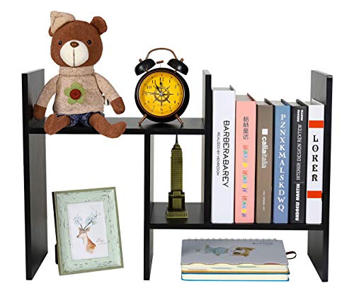 PAG Adjustable Desktop Shelf Wood Small Bookshelf Desk Supplies Organizers and Accessories Storage Display Rack Office Decor, Black - color: Black, size: Style 3