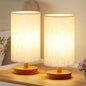 Fenmzee Small Lamps Set of 2 - Inline Control, Bedside Table Lamp for Bedroom with 3000K A15 LED Blub, Easy Assembly (Cream Shade - Walnut Base Set of 2, 9" Inline Control) - color: Cream Shade - Walnut Base set of 2