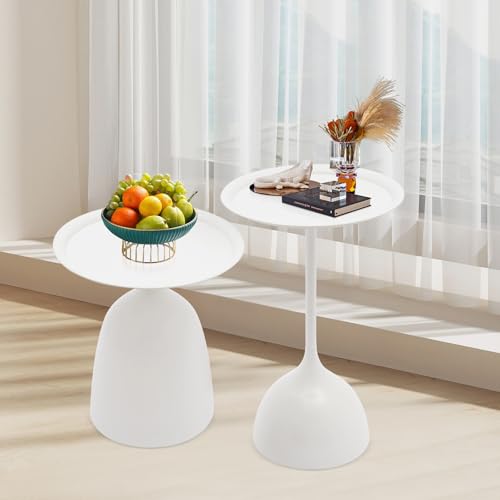 2-Piece Coffee Table, Durable Small Round Coffee Tables for Living Room, Easy Assembly Modern Nesting Coffee Tables Set, Circle Side Tables Round End Table for Sofa Bedside Balcony (White) - color: White