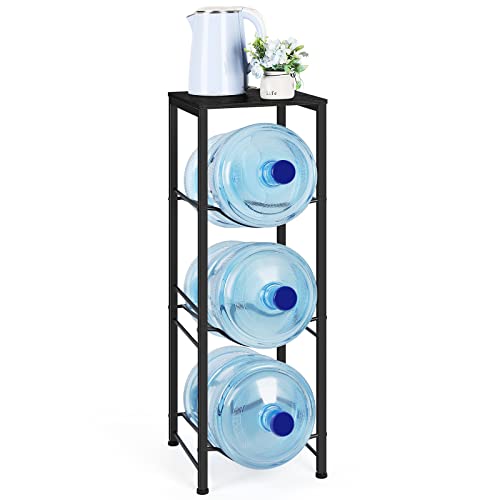 OYEAL Water Bottle Holder Organizer 5 Gallon Water Jug Stand with Shelves, 3-Tier Water Bottle Dispenser Stand for Kitchen Living Room Office, Black - style: Square Tube Black