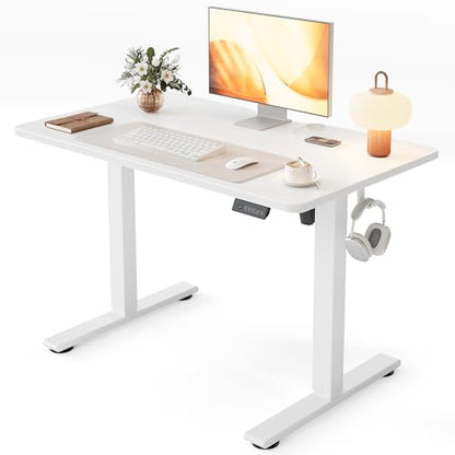 Cubiker Standing Desk, 40x24 Inches Sit Stand Home Office Desk, Electric Stand up Desk, Adjustable Desk with Splice Board, White Frame/White Top - color: White, size: 40x24