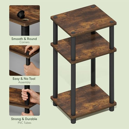 Furinno Turn-N-Tube 3-Tier Toolless Side Table, Narrow Printer Stand with Open Shelf, End Table, Night Stand, for Living Room, Bedroom, Amber Oak - color: Amber Oak/Black
