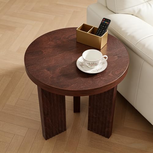 17.52" Small Round Side Table, Burgundy | Coffee Table with Smooth Thick Mesa, Circle End Table with X Shaped Stable Legs, Accent Tea Table for Living Room, Office - color: Burgundy, style: Side Table
