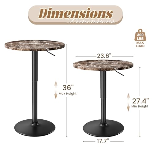 Shahoo Bar Table, Adjustable Height Pub Table 27.4-36 Inches, Cocktail Table for Bar, Bistro, Café, Home, Faux Marble - color: Faux Marble, style: Height Adjustable