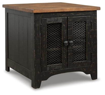 Signature Design by Ashley Distressed Two-Tone Wood Accent Side Table, Valebeck End Table with Cabinet, Casual Farmhouse Nightstand with Metal Wire Mesh Doors, Brown and Black - color: Black/Brown