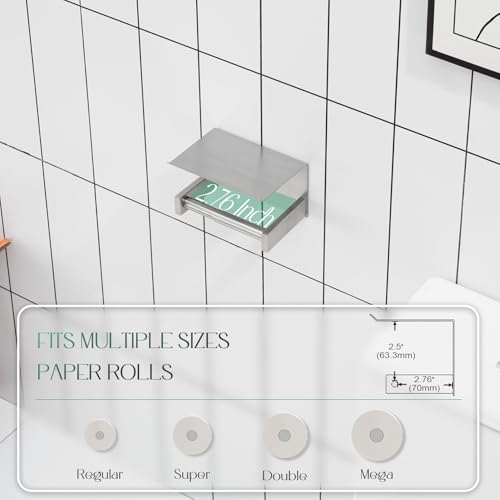 KOKOSIRI Roll Paper Holder Spring Loaded Bathroom Toilet Paper Holder Tissue Paper Holder with Shelf Wall Mounted Stainless Steel Brushed Nickel B2012BR - color: Brushed Nickel, size: With Shelf