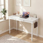 100% White Solid Wood Desk 47" Wooden Desk with 2 Drawers | Mid Century Modern Desk, Writing Desk Computer Table for Home, Office, Bedroom, Living Room - color: White, size: 47.2" x 21.7"