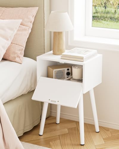 Night Stand Set 2, White Nightstand with Fluted Doors, Small Modern Mid-Century Bedside Table for Bedroom, End Table for Living Room - color: White