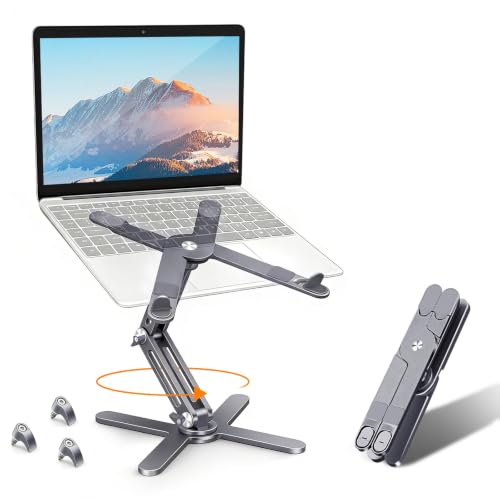 N86 360 Rotating Laptop Stand for Desk with Locking Knobs, Grey | Aluminum Ergonomic Riser Adjustable Height & Angle for Collaborative Work. Foldable Portable Fits MacBook & Laptops up to 17 - color: Grey