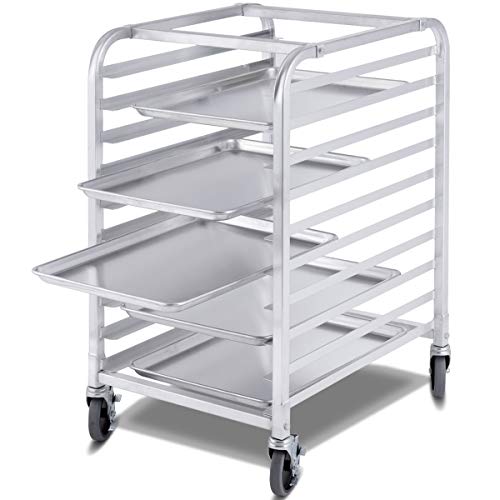 Giantex 10 Tier Aluminum Bakery Rack, Commercial Kitchen Bun Pan Sheet Pan Rack, Mobile Bakers Trolley with Storage Cooling Racks and Lockable Casters