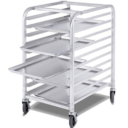 Giantex 10 Tier Aluminum Bakery Rack, Commercial Kitchen Bun Pan Sheet Pan Rack, Mobile Bakers Trolley with Storage Cooling Racks and Lockable Casters