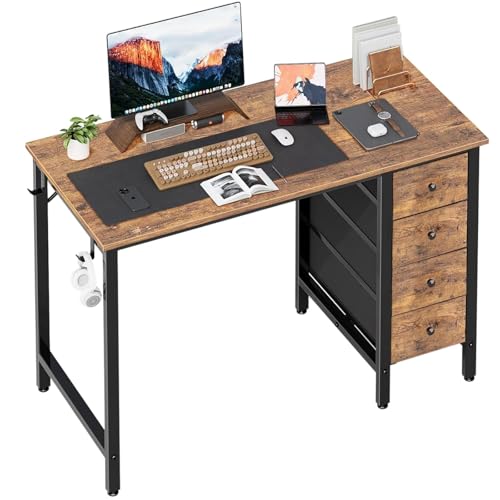 Lufeiya 47 inch Computer Desk with 4 Drawers, Reversible Writing Work Study Desk for Home Office Bedroom, Modern Simple Student PC Desks, Rustic Brown - color: Rustic Brown, size: 47.2"