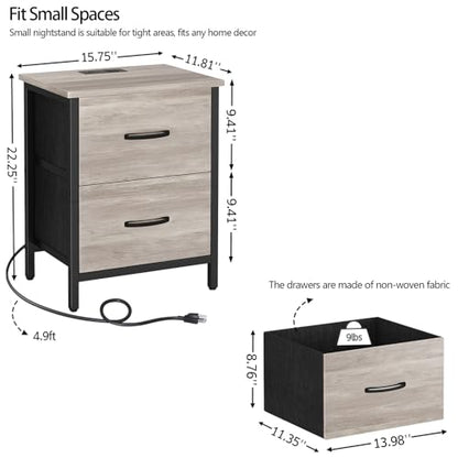 Vagusicc Nightstand with Charging Station, Bedside Table with USB Ports and Outlet, End Table Side Table with 2 Fabric Drawers for Bedroom, Living Room, Greige - color: Greige (1 Pack)