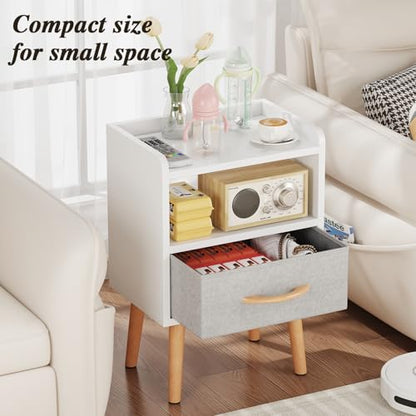White Nightstand with Drawer, Small Wood Bedside Table, Kids Nightstand | Mid Century Modern Nightstand, Small Bedside Table for Bedroom, Kids Room & Small Spaces.