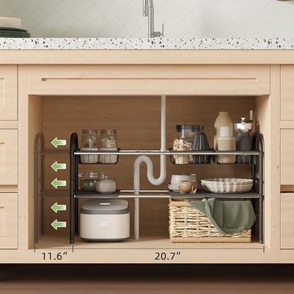 NETEL Under Sink Organizers and Storage, 2 Tier Expandable Under Cabinet Organizer Shelf with 4 Baskets and 4 Panels, Expandable Shelf for Cupboard, Kitchen, Bathroom, Shoe Storage Rack - size: 4 Panels and 4 Baskets