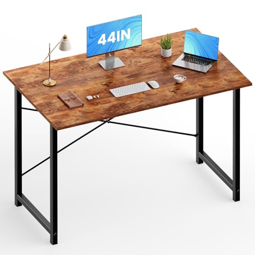 OLIXIS 44-Inch Small Computer Desk for Home Office, Brown | Gaming Writing Work and Study Desk for Bedroom, Sturdy Metal Frame, Compact Modern Design - color: Rustic Brown, size: 44-In