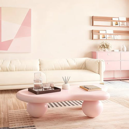 47.2" Cloud Coffee Table with 3 Ball Legs, Modern Irregular Center Table for Living Room, Low Cute Small MDF Tea Table for Bedroom, Space Apartment-Pink - color: Cloud-47" Pink