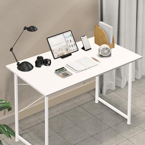 Small Space Writing Desk with Headphone Hooks, Modern Simple Design, Suitable for Study, Home Office and Living Room - color: Basic White, size: 40 Inch