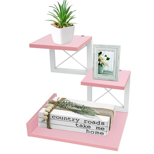 ELITEROO Desktop Shelf, Aesthetic Desk Organizer Table Top Mini Bookshelf, 3 Tier Wooden Desk Supplies Organizers and Storage Stand Cubicle Accessories for Women Office, Pink - color: Pink