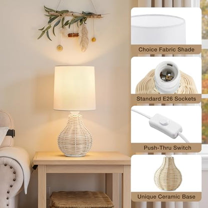 EJIAXIN Rattan Table Lamp Boho Lamps Set of 2-12.5" Mini Farmhouse Wicker Light Rustic End Table Decorative Small Lamps for Small Spaces Bedroom Nightstand Living Room Reading Desk Side Table Lamp - style: Country