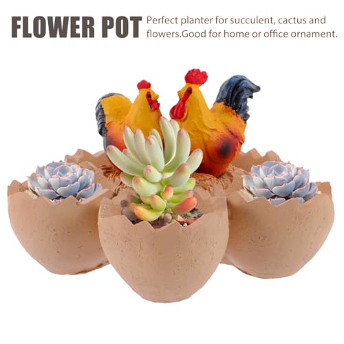 ibasenice Resin Flower Pot Eggshell Design Succulent Planter for Miniature Decorations Mini Potted Plants Home Office Table Decor Micro Landscape Bonsai Display 6.49 X 6.49 X 4.33 in