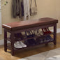 40" Faux Leather Shoe Storage Bench Entryway, Upholstered Bench with Leather Cushion, Solid Wooden 2 Tier Rack Shoe Organizer for Entry Way, Bedroom, Living Room, Dark Brown - color: Dark Brown