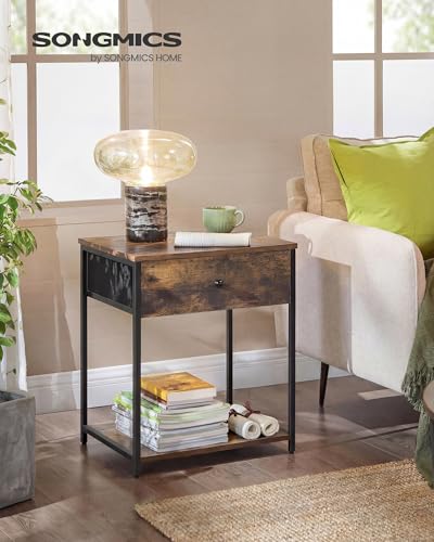 SONGMICS BELLAH Collection - Nightstand, Side Table, End Table, Bedroom, Living Room, Steel, 1 Drawer, Shelf, Industrial, Rustic Brown and Ink Black ULGS20H - color: Rustic Brown + Ink Black, size: 1 Drawer