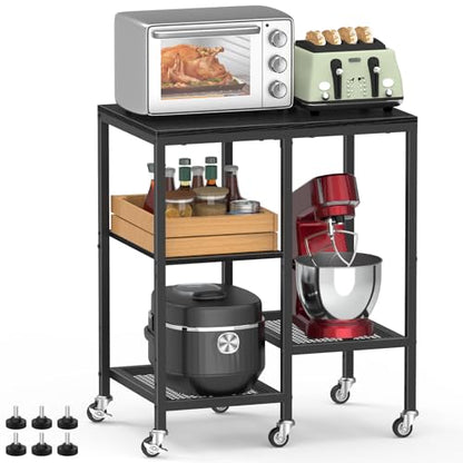 OGEMXU Kitchen Microwave Cart,Microwave Stand with Wheels,Coffee Bar Table Station,4-Tier Rolling Baker's Rack,Small Appliance Storage Shelf,Utility Side Table for Kitchen,Living Room (Black) - color: Black
