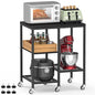 OGEMXU Kitchen Microwave Cart,Microwave Stand with Wheels,Coffee Bar Table Station,4-Tier Rolling Baker's Rack,Small Appliance Storage Shelf,Utility Side Table for Kitchen,Living Room (Black) - color: Black