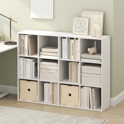 Furinno PELLI Book Shelf, 12-Cube Bookshelf, Cube Storage Organizer Bookcase, 11.7 x 47.6 x 36, for Living Room, Bedroom, Home Office, White - color: White, size: 12-Cube