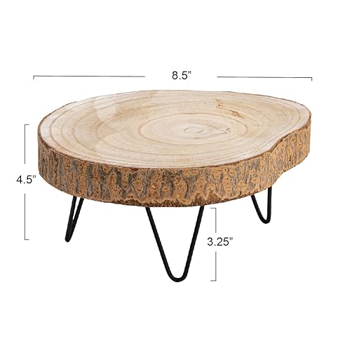 Creative Co-Op Small Paulownia Wood Pedestal with Metal Legs - color: Natural, size: 9"