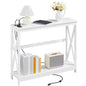 Yaheetech 40" Console Table with 2 Outlet and 2 USB Ports, Wooden Entryway Table with X-Shaped Design, Narrow Sofa Table for Living Room and Hallway,White - color: White