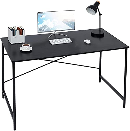 FurnitureR Home Office Desk 47.2-Inch, Simple Computer Desk with Sturdy Metal Legs, Multi-Purpose Writing Table for Students, Work, or Study, Black - color: Black