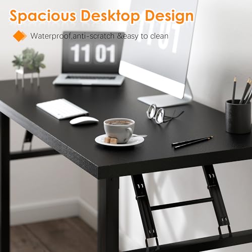Need Computer Desk Office Desk 47 inches Folding Table with BIFMA Certification Computer Table Workstation No Install Needed, Black Brown - color: Black, size: 47 inches