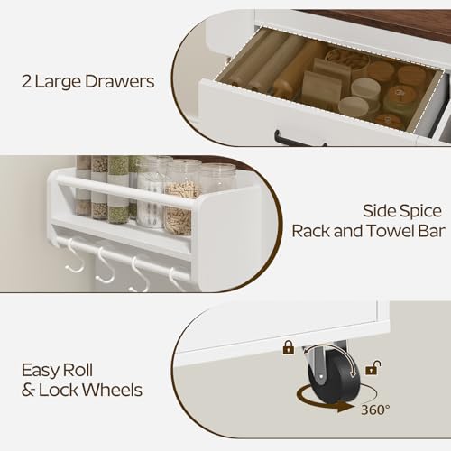 YATINEY Extendable Kitchen Island, Large Mobile Kitchen Storage Island, Rolling Kitchen Cart with Outlets, Island Table for Kitchen, White ZD03UWH - color: White +Walnut