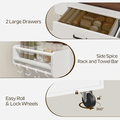 YATINEY Extendable Kitchen Island, Large Mobile Kitchen Storage Island, Rolling Kitchen Cart with Outlets, Island Table for Kitchen, White ZD03UWH - color: White +Walnut
