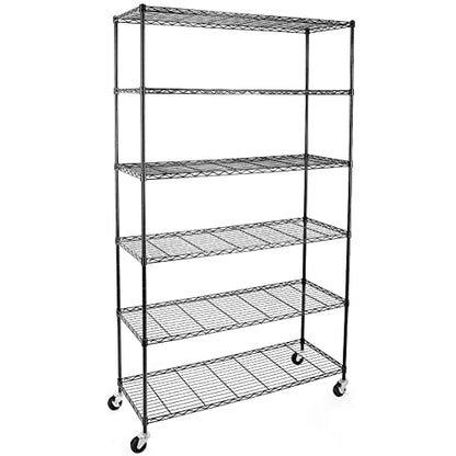 NSF Certified Storage Shelves on Wheels, Heavy Duty Metal Shelves for Storage with Adjustable Stand, 6-Tier Wire Shelving Unit for Garage Pantry Kitchen Shelf Rack(17" W*47" D*80" H), Black - size: 6tier 47"D x 14"W x 80"H