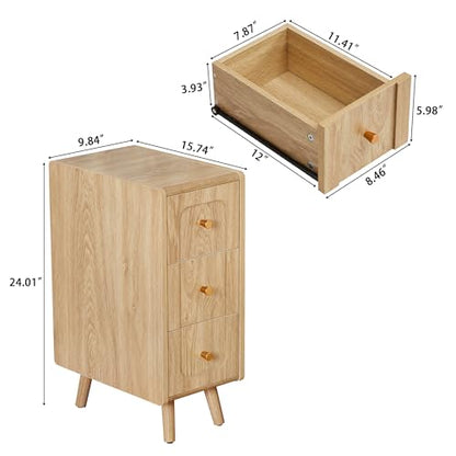 Small Nightstand Set of 2, Narrow Nightstand Slim Couch Side Table with Drawers, Wood End Tables with Storage for Living Room, Bedroom, Small Spaces (Natural-2pcs) - color: 3drawers-natural-2pcs