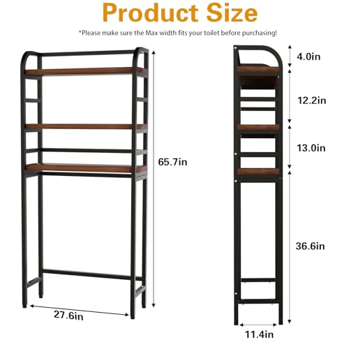 3-Tier Over The Toilet Storage Rack, Freestanding Bathroom Organizer Metal Frame Toilet for Small Spaces, Bathroom, Balcony, Laundry (Black) - color: Black