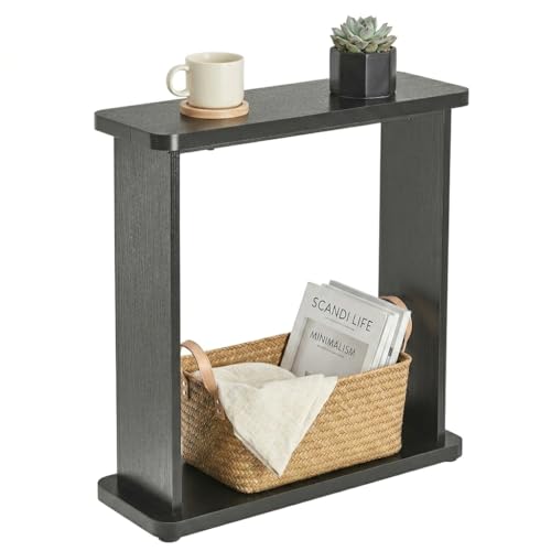 Narrow Side Table for Small Spaces, 7.9" Slim End Table with 2-Tier Open Storage Shelf, Modern Skinny Wood Sofa Table for Living Room, Bedroom, Nightstand, Couch (Black) - color: Black