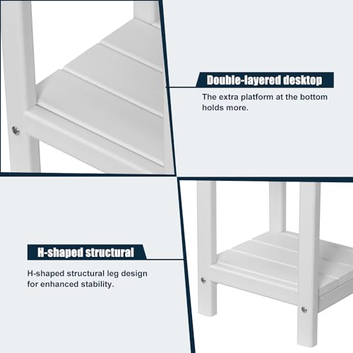 nalone Adirondack Side Table 16.5" Outdoor Side Table HDPE Plastic Double Adirondack End Table Small Table for Patio (White) - color: White