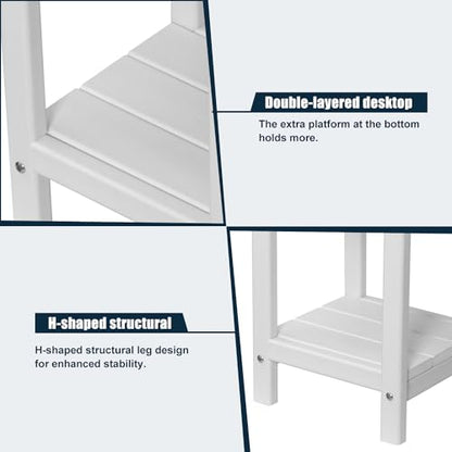 nalone Adirondack Side Table 16.5" Outdoor Side Table HDPE Plastic Double Adirondack End Table Small Table for Patio (White) - color: White