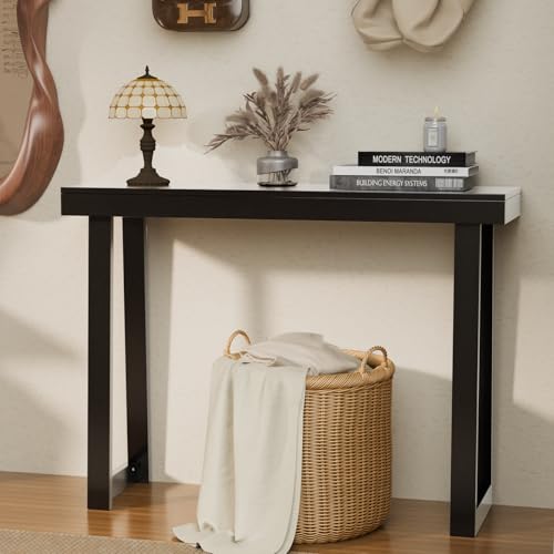 VINGLI 42.9" Black Console Table, Solid Wood Entryway Table, Narrow Sofa Table Behind Couch, Thin, for Living Room, Entrance, Hallway, Foyer, Bedroom, Office - color: Black, size: 42.9